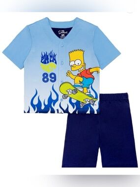 NWT The Simpsons Bart Boys Pajama Set Small 6/7 Blue Shirt & Shorts
